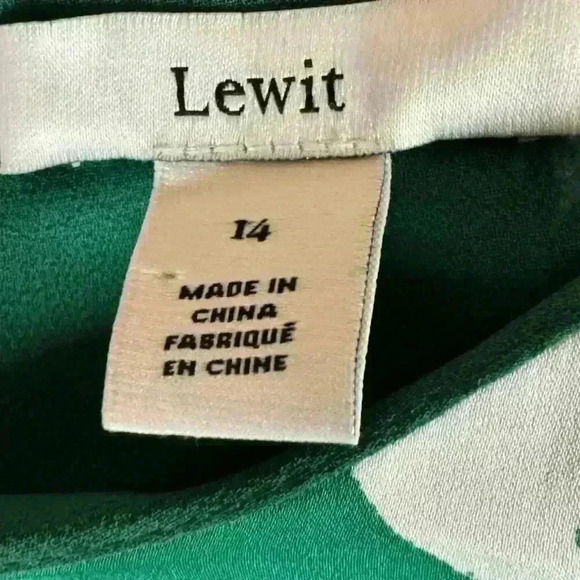 Lewit Green & White Floral Stretch Silk Long Sleeve Round Neck Belted Dress 14 - Picture 3 of 13